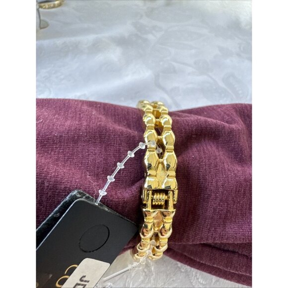 Columbia Stacked Bracelet Jewelry Goldtone Wide Chain Link Cuff Bangle NEW - Picture 3 of 11